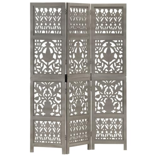 LoogCape Biombo tallado a mano de MDF y madera de mango gris, 120 x 165 cm, plegable, para dormitorio y oficina, privacidad móvil