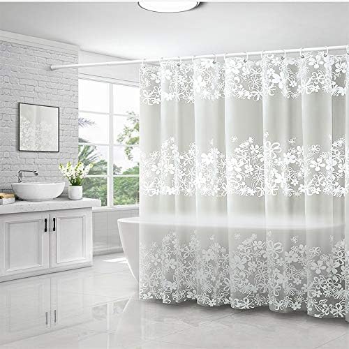 VR.IDEA Shower Curtain Romantic White Flowers, Waterproof and Anti-mold Shower Curtains, 180 * 180 cm(71 * 71 inch), 100% PEVA Bathroom Accessories with 12 Hooks