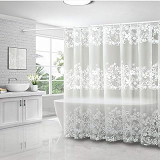 VR.IDEA Shower Curtain Romantic White Flowers, Waterproof and Anti-mold Shower Curtains, 180 * 180 cm(71 * 71 inch), 100% PEVA Bathroom Accessories with 12 Hooks