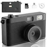 Retro-Digitalkamera,Bildschirmlose Vintage-Kamera mit Aufhelllicht,12-MP-Fotos,Einwegkamera-Ersatz,DIY-Filter Wiederaufladbare Camera mit 32GB microSD-Karte für Tausende von Fotos,OTG-Adapter,Schwarz