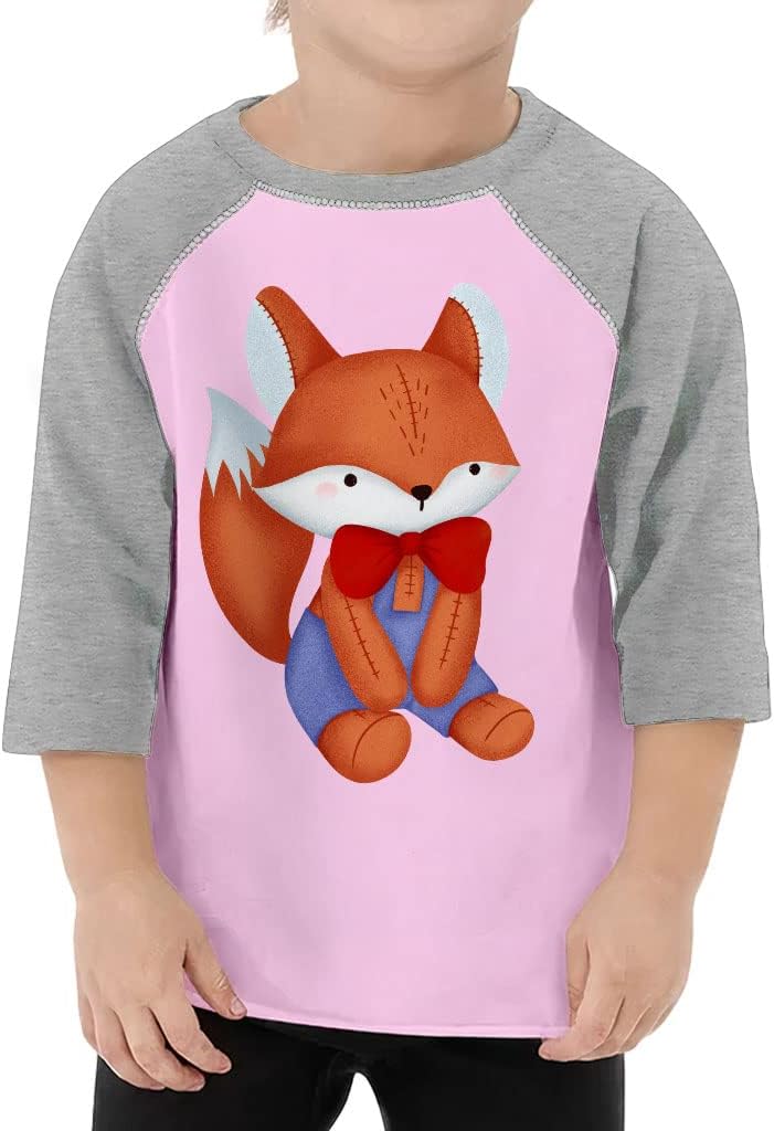 Cartoon Fox Toddler Baseball T-Shirt - Animal Print 3/4 Sleeve T-Shirt - Funny Design Kids' Baseball Tee