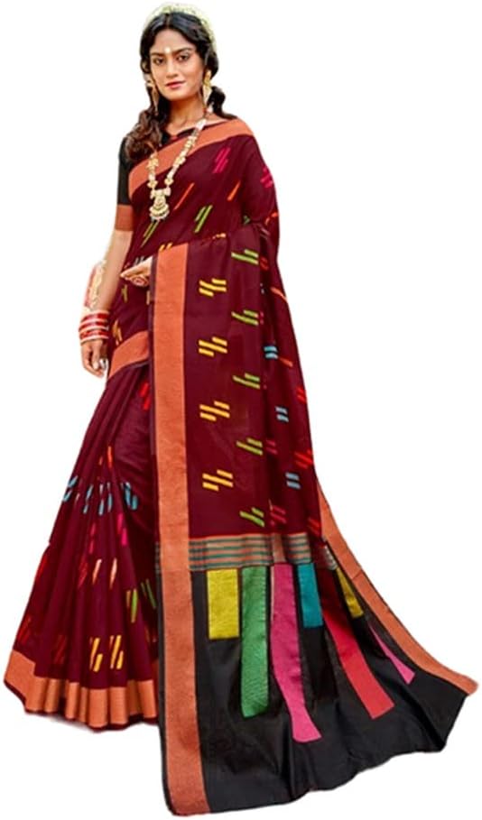 KISHAN ENTERPRISES Women's Solid Plain Cotton Silk Ready Pleated Saree With Blouse Piece Divya-Saree-$Parent