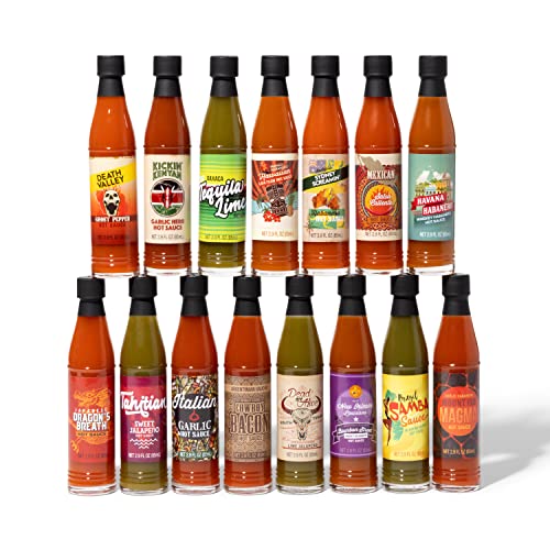 Thoughtfully Gourmet, World Traveler Suitcase Hot Sauce Gift Set, Vegan And Vegetarian, Flavors Like Cowboy Bacon, Italian Garlic, And More, Set Of 15 #TOP1