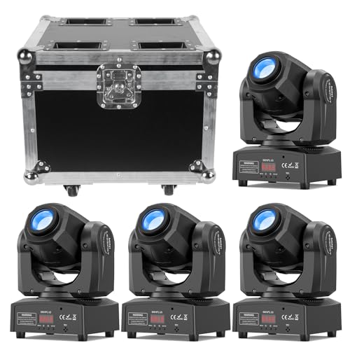 4PCS 60W LED Moving Head Light with Flight Case 8 GOBO 8 Colors Spotlight by Remote DMX Controlled 11 Channel for Disco Club Party Stage Lighting Shows