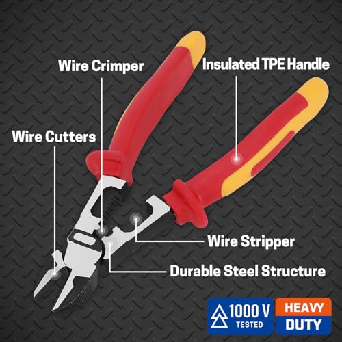 Wisepro 8 Inch 1000V Insulated Diagonal Cutting Pliers, Multipurpose Insulated Side Cutters Pliers With Wire Cutter/Crimper/Stripper Function thumb #2