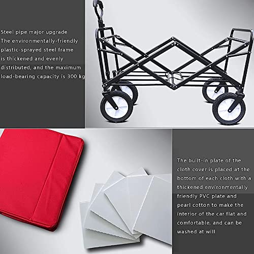 KOHARA Bollerwagen, zusammenklappbarer Campingwagen mit 4-rädrigen zusammenklappbaren Festivalwagen, tragbarer Gartenwagen, geeignet für Haus, Garten, Outdoor, 70 kg Kapazität/7 Zoll in Schwarz – Bild 5