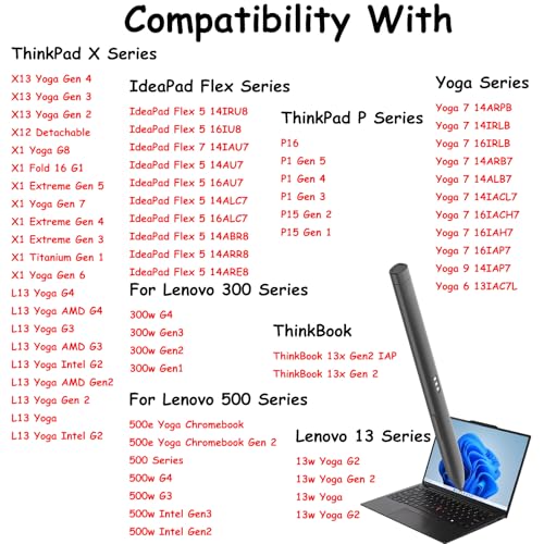 Slim Pen for Lenovo Digital Pen Compatible with Lenovo Touchscreen Laptop, Active Stylus Pen for ThinkPad x1,Yoga Miix IdeaPad Flex 5/6,ThinkPad Yoga 260/370/460,6/7/9,C740/C930/C940(Black)