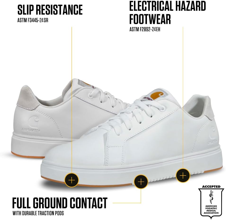 Carhartt Detroit Leather Sneakers for Men - Comfortable Shoes for Men with Wide Toe Box, Comfort Footbed and Midsole, and Slip-Resistant Outsole