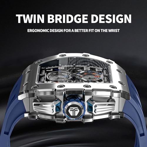 Image of TSAR BOMBA Mens Luxury Watch Watches for Men 50M Waterproof Japanese Quartz Movement Tonneau Stainless Steel Case Sapphire Glass with Chronograph Date Function Cool Unique Fashion Gift