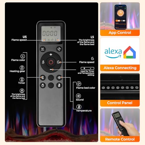 Image of R.W.FLAME 42 inch Recessed and Wall Mounted Smart Electric Fireplace, Alexa /WiFi Enabled, APP Control with Multiple Sound Modes, Remote Control with Timer, Adjustable Flame Colors and Speed