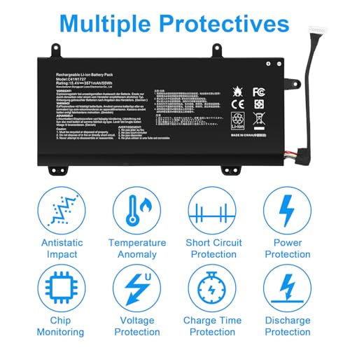 Image of C41N1727 Laptop Battery Replacement for Asus Zephyrus M GM501 GM501G GM501GM GM501GS ROG GU501 GU501G GU501GM GM501G-SEI006T GM501GS-EI015T GU501GM-BI7N8 GM501GM-EI005T GM501GS-EI003T 15.4V 55Wh