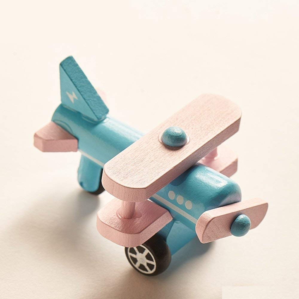 Petite statue avion bleu en bois mignon pour déco de maison