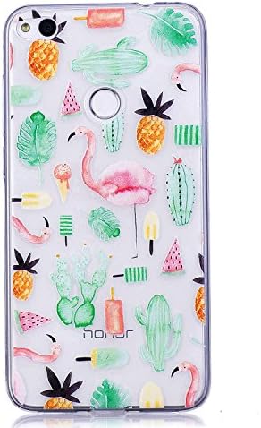 Huawei P8 Lite 2017 Case/Honor 8 lite Case +[Free Screen Protector],MEECase Transparent Soft Rubber Silicone Gel TPU Bumper Ultra Thin Colourful Print Design Protective Case(Flamingo)