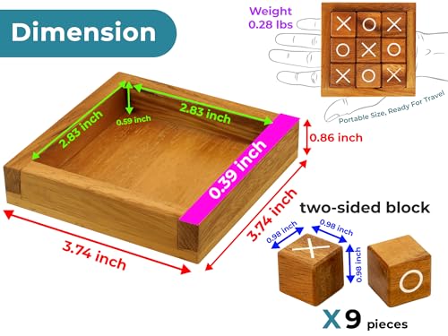 BSIRI Wooden Tic Tac Toe Coffee Table Decor Game Living Room Home Office Decorative Small Desk Bar Top Classic XO Tictactoe Toy Board Travel Size Wood Mini Gifts for Family Games and Gifts for Adults - Image 2