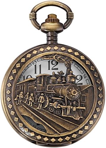 AMPM24 Skeleton Men's Steam Train Copper Dangle Quartz Pocket Watch WPK100