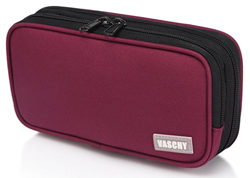 Vaschy Federmäppchen mit Doppelten Reißverschluss Große Kapazität Mäppchen Bleistift Tasche für Büro Schule Schreibwaren für Studenten -Burgund