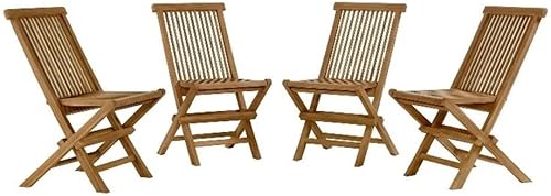 Modway Vienna - Juego de 4 sillas plegables de madera de teca para patio al aire libre, sillas de comedor sin brazos resistentes a la intemperie,
