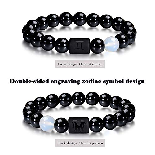 VLINRAS Zodiac Bracelet for Men Women, 8mm 10mm Natural Black Onyx Stone Star Sign Constellation Horoscope Bracelet Gifts2