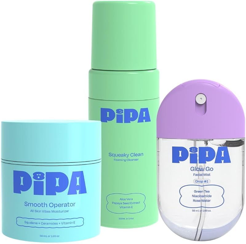 Pipa Clean Start Kids Set com limpador facial, hidratante e bruma facial