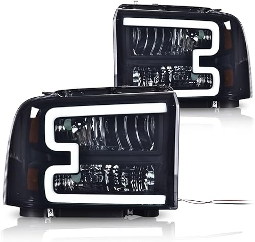 G-PLUS Faros delanteros LED DRL, compatibles con Ford F250 F350 F450 F550 F550 Super Duty 2005 2006 2007, reflector ámbar de carcasa negra, faros