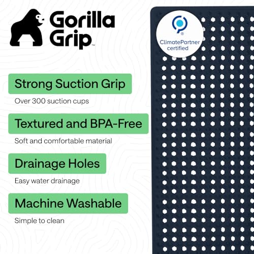 Image of GORILLA GRIP Patented Bath Tub Shower Mat, Machine Washable Bathtub Floor Liner Mats, Suction Cups and Drain Holes to Keep Tubs Clean, Soft on Feet, Bathroom Essentials, 35x16 Inch, Navy Opaque