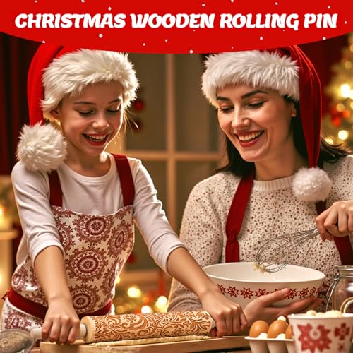 Christmas Gift Wooden Embossed Rolling Pin for Baking, Stocking Stuffers Gifts for Women, Deep Engraved Embossing Rolling Pins with Snow Pattern Designs for Baking Cookies Stamps Roller DIY Tools - Image 3