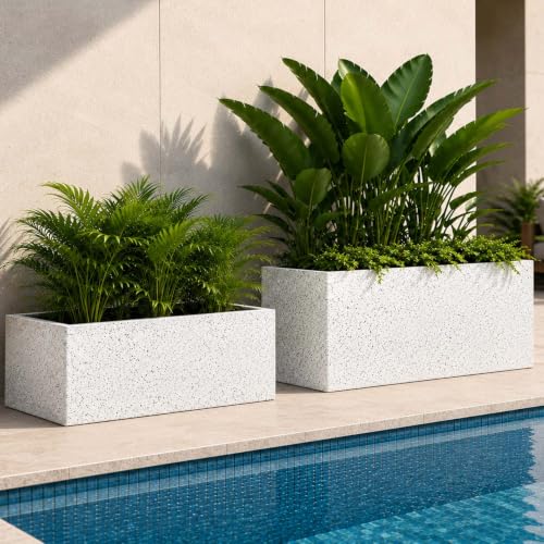 Image of Go Hooked Rectangular Planter Pot Combo Recta R (36 Inch & 24 Inch) | Large Polymer Indoor Outdoor Pots with Drainage | UV-Weather Resistant Flower Pot for Balcony Garden Home Office Decor (White)