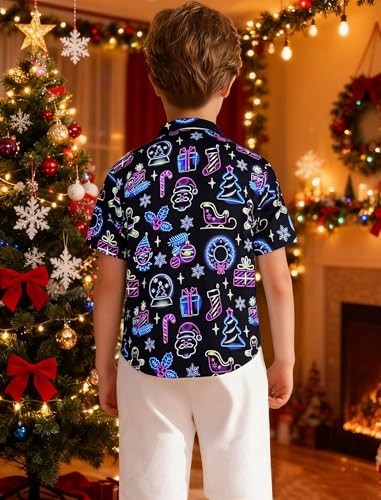 Image of Hawaiian Shirt for Boys Button Down Wrinkle Free Shirt Short Sleeve Funny Beach Casual Summer Print Top for Kids 4-15 Years