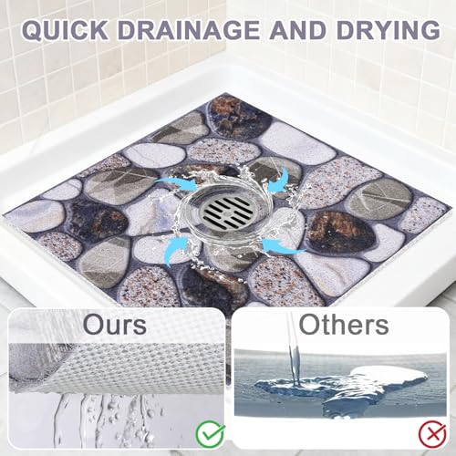 Image of Square Shower Mat Non Slip: 27x27 Inch Extra Large Shower Mats with Drain Hole in Middle -Anti Slip Shower Mats for Inside Shower -Loofah Shower Floor Mat Bath Mat for Shower Stall Bathtub Elderly