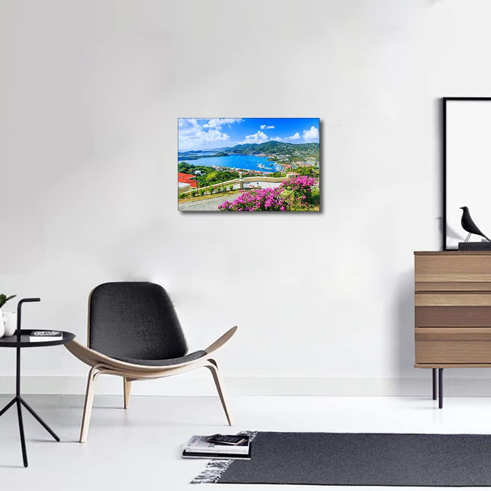 Framed Wall Art Canvas Caribbean St Thomas US Virgin Islands Landscape for Interior Bathroom Living Room Wall Décor Scenery Bed Dining Room Decorative Ready to Hang 8x12inch - Image 4