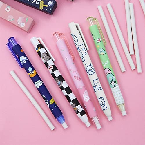 5Pcs Pencil Retractable Click Eraser with 10Pcs Refill Erasers, Refillable Pen Shape Rubber, Press Type Mechanical Eraser for Kids Students Painting Writing