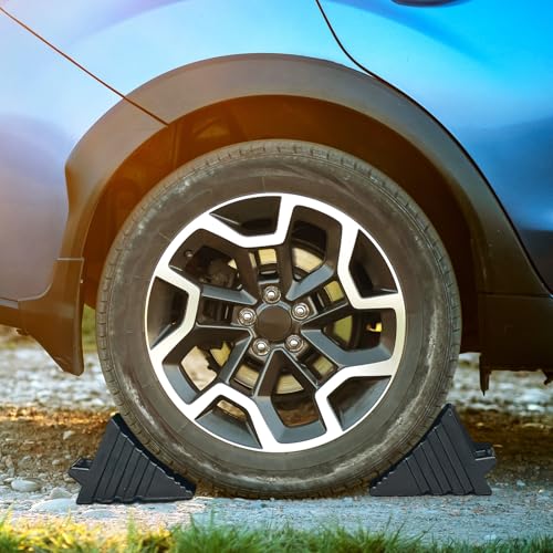 OULEME Heavy Duty Rubber Wheel Chock Blocks, Wheel Stoppers for Camper, Travel Trailer, RVs, Truck, ATV, Anti-Slip and Anti-Oil Design, with Carry Handle 8\"x4\"x5.7\" (2-Pack) - Thumbnail 5