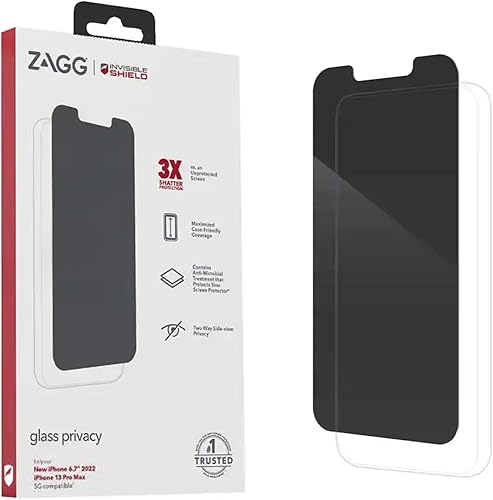 ZAGG InvisibleShield - Protector de pantalla de privacidad de vidrio para iPhone 13 PRO MAX  3X protección contra impactos y arañazos, vidrio