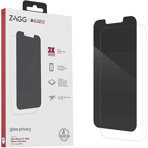 ZAGG InvisibleShield Glass Privacy Screen Protector for iPhone 13 PRO MAX – 3X Impact and Scratch Protection, Strongest Tempered Glass, Smudge-Free, Smooth Silky Feel, Two-way Side View Privacy