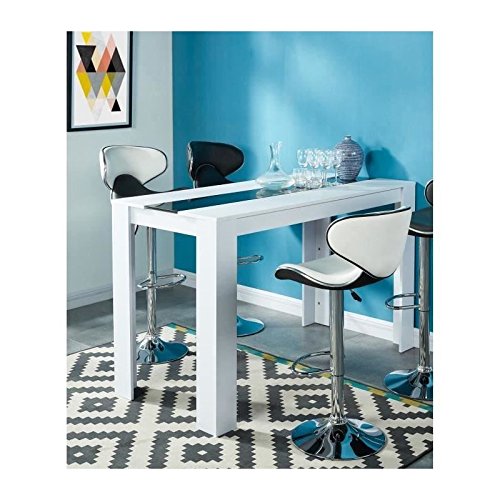 Générique Damia Table a Manger Haute 4 a 6 Personnes 150x70 cm - Blanc et Noir