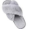 Women’s Soft Plush Lightweight House Slippers Fuzzy Cross Band Slip on Open Toe Cozy Indoor Outdoor Slippers