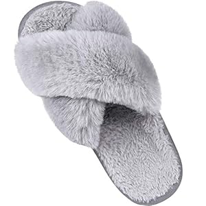 Women’s Soft Plush Lightweight House Slippers Fuzzy Cross Band Slip on Open Toe Cozy Indoor Outdoor Slippers