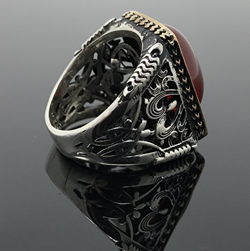 Kar 925K Stamped Sterling Silver Red Agate (Aqeeq) Men's Large Ring I1N (12) #TOP7