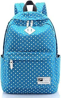 S-ZONE Lightweight Casual Daypack Canvas Polka Dot Backpack 14 Inch Laptop PC School Bag for Teenage Girls