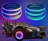 FIJVKNXY 3PCS Chasing RGB LED Wheel Ring Lights Fit for Polaris Slingshot 2015-2026, Single Sided Quad Row Dream Color Flowing Tire Lighting Kit with Bluetooth App Remote Control