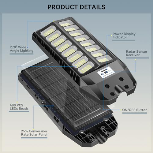 Image of VOOJOY 8000W Solar Lights Outdoor, Solar Street Lights Outdoor Waterproof with Motion Sensor and Remote Control, 6500K Dusk to Dawn Security Flood Light for Outside, Yard, Parking Lot, Garden, 1 Pack