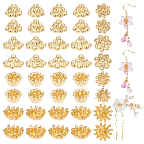 NBEADS 40 Pcs Metal Flower Shape Nail Ornaments, 4 Styles