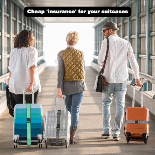 4 Pack Luggage Straps for suitcases-4 pcs Extra Long Suitcase Straps TSA Approved Luggage Belt with Buckle, Adjustable Travel Belt for Luggage for 20'' - 32'' Suitcases (Mint Green and Grey)