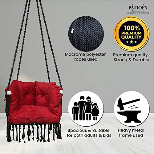 Image of Patiofy Premium C Shape Swing for Balcony /Swing for Adults for Home for Indoor and Outdoor /Jhula for Adults with Full Body Cover Red Cushion (Black)