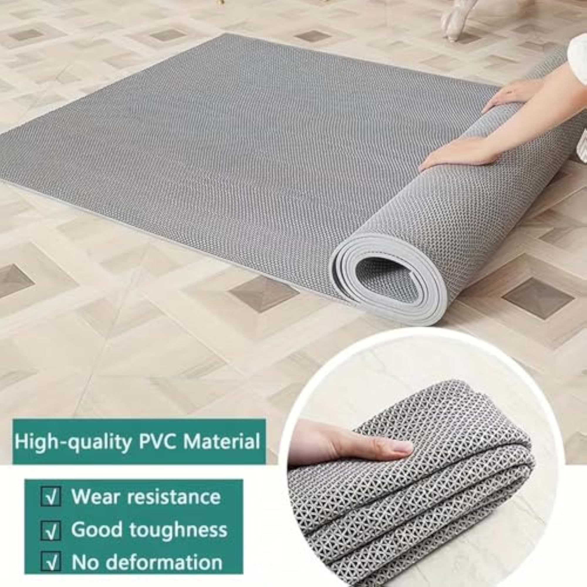 Anti-Skid Rubber Bathroom Mat for Wet Areas, Grey, 2x12 ft