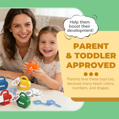 Image of GEERAY Cause and Effect Toys for Toddlers 3 4 5, Montessori Lock & Key Set with 5 Apple-Shaped Locks, Keys & 10 Cards - Numbers Matching & Counting, Preschool Learning Games Gifts