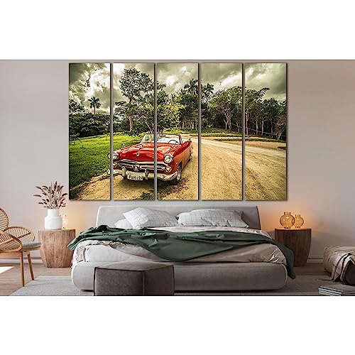Impression sur toile de luxe voiture rétro rouge ZELLART grand tableau de salon d'artiste