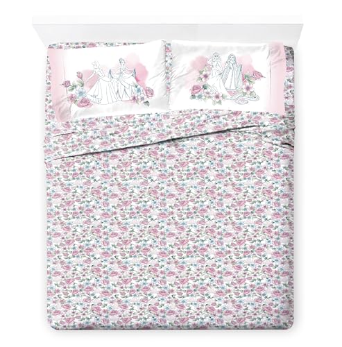 Image of Disney Princess Full Size Comforter Set 7 Piece Floral Bedding, Pink