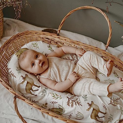 Image of Gllquen Baby Bassinet Sheets 4 Pack, Breathable Cozy Fitted Mattress Sheet | 32 inchx16 inch Soft Baby Sheets for Boys Girls, Compatible with Halo, Snoo, Uppababy, Universal fitted,Baby Gift,
