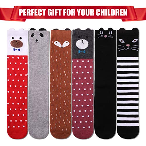Image of FNOVCO Girls Knee High Socks Cartoon Animal Patterns Cotton Over Calf Socks